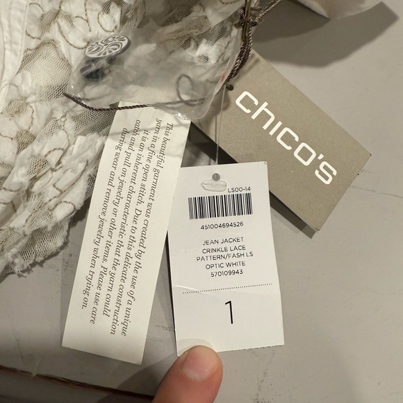 NWT Chicos | Jean Jacket With Crinkle Lace Detail - Picture 6 of 9